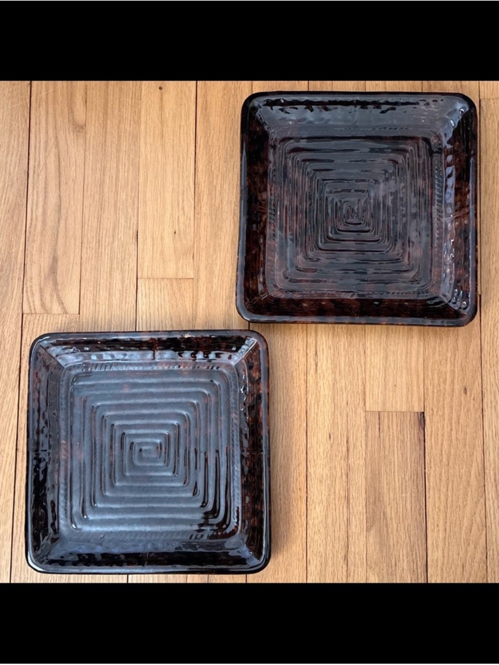 Vintage Set of 2 Square Ceramic Stoneware Dishes, 8.75 in x 8.75 in